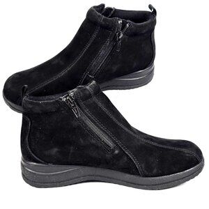 Dr Scholls Mary Black Faux Suede Dual Zip Ankle Booties Women's Size 8W